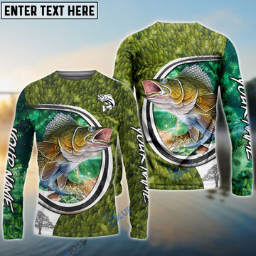 BlueJose Walleye Fishing Hook Green Custom Long Sleeves Fishing Shirt