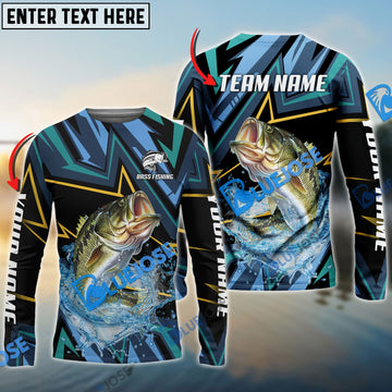 Bluejose Bass Fishing Lightning Pattern Sport Custom Name & Team Name 3D Shirts