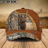 BlueJose Elk Hunting Light Brown Leather Pattern Personalized Name Cap