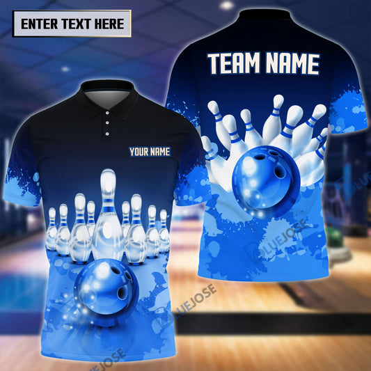 BlueJose Paint Pattern Bowling And Pins Break Multicolor Customized Name 3D Shirt