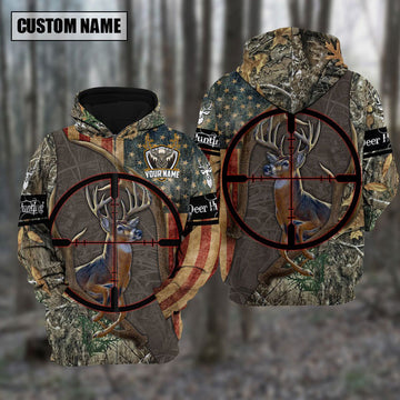 BlueJose Customized Name Deer Hunting Scope Grass Brown 3D Shirt