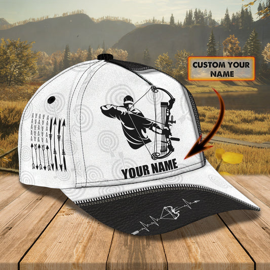 BlueJose Archery White And Black Leather Personalized Name Cap