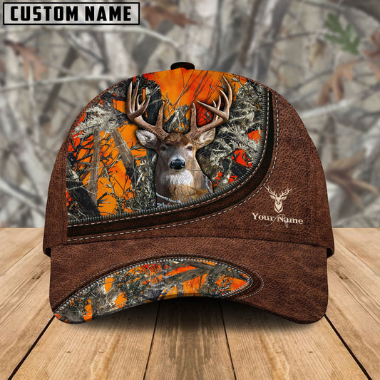 BlueJose Deer Hunting Leather Zip Pattern Personalized Name Cap