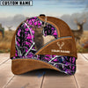 BlueJose Elk Hunting Premium Brown Leather Pattern Personalized Name Cap