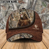 BlueJose Bear Hunting Leather Zip Pattern Personalized Name Cap