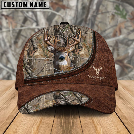 BlueJose Deer Hunting Leather Zip Pattern Personalized Name Cap