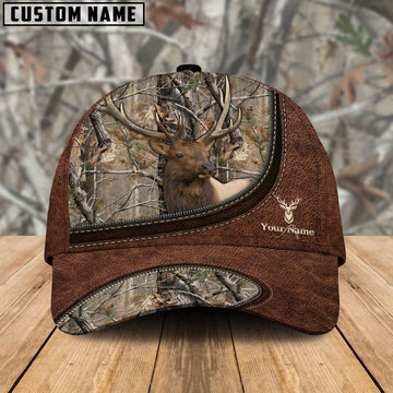 BlueJose Elk Hunting Leather Zip Pattern Personalized Name Cap