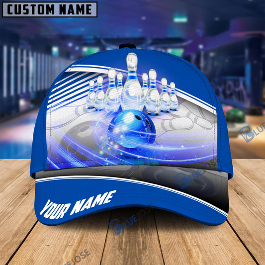 BlueJoses The Blue Bowling Ball Crashing The Pins Purple Pattern Personalized Name Cap