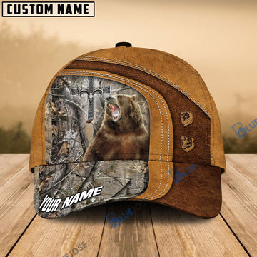 BlueJose Cross America Hunting Bear Leather Pattern Multicolor Personalized Cap (5 Colors)