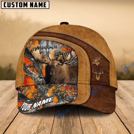 BlueJose Cross America Hunting Moose Leather Pattern Multicolor Personalized Cap (5 Colors)