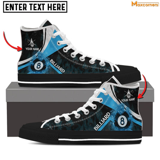 BlueJose Blue Fire With Ball 8 Billiard Personalized Name High Top Shoes