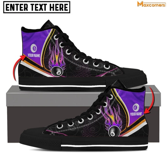 BlueJose Purple and Black Strike Ball 8 Billiard Personalized Name High Top Shoes