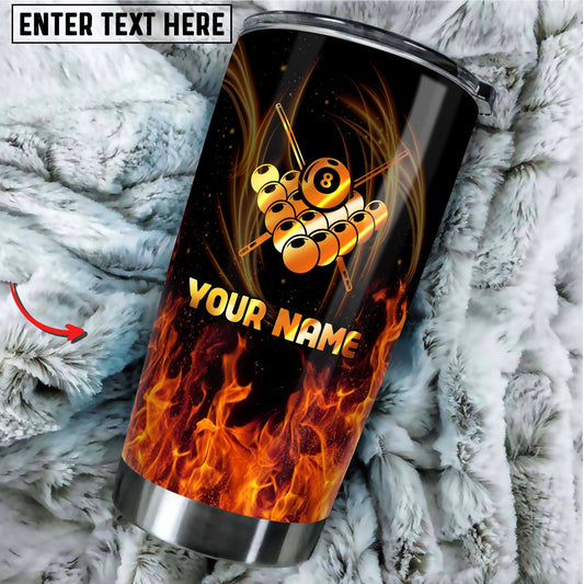 BlueJose Billiards Flaming Eight Ball Personalized Name Tumbler