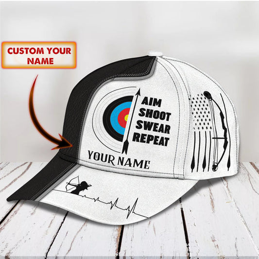 BlueJose Archery Aim Shoot Swear Repeat Personalized Name Cap