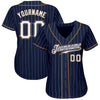 BlueJose Custom Navy White Pinstripe White-Old Gold Authentic Baseball Jersey