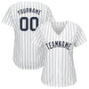 BlueJose Custom White Navy Pinstripe Navy Baseball Jersey
