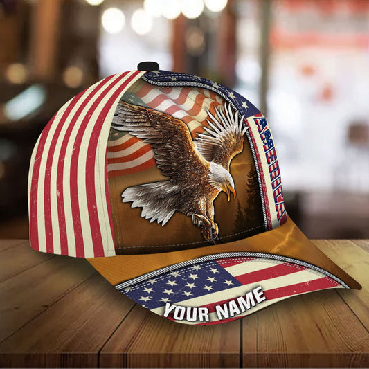 BlueJose Premium Custom Name America, Eagle 3D Cap Printed