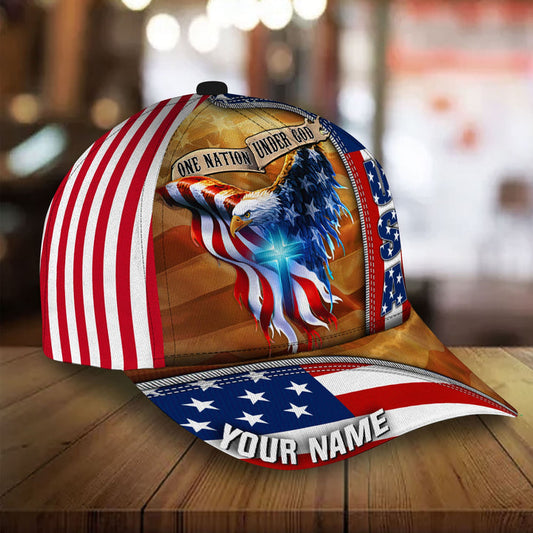 BlueJose Premium Usa Eagle, One Nation Under God Patriot 3D Hat Personalized