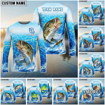 Bluejose Fishing White Blue Ocean Splash Custom Name & Team Name 3D Shirts (12 Breeds)
