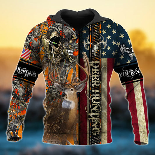 BlueJose Custom Name US Flag The Best Deer Hunting 3D Shirt