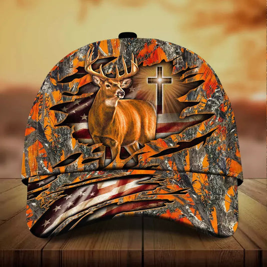 BlueJose Premium Cross And Deer 3D Personalized Multicolor Cap