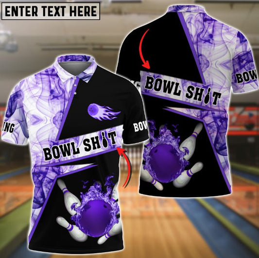 BlueJose Bowling Flame Purple Smoke Pattern Premium Customized Name 3D Shirt for Jeremiah Crue