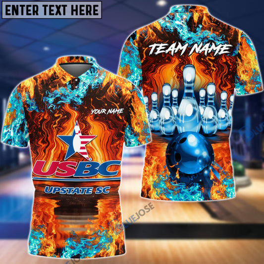 BlueJoses Bowling And Pins Fire Power Pattern Multicolor Personalized Name 3D Shirt for John Adkins