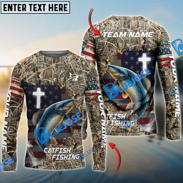 Bluejose Catfish Fishing Cross Camo Custom Name & Team Name 3D Shirts