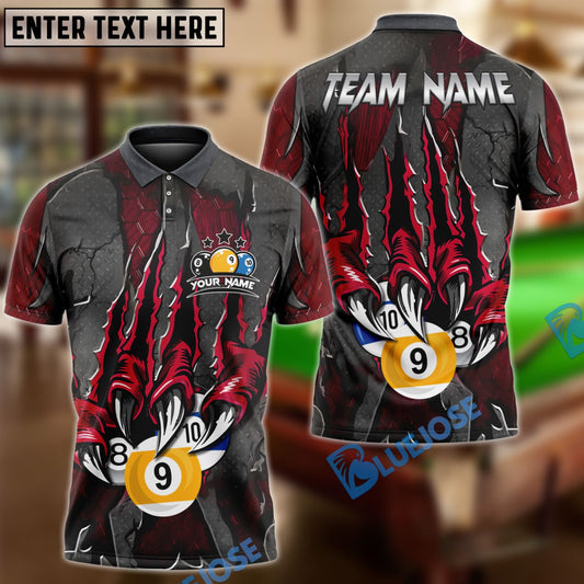 BlueJose Billiards Ball 8,9 And 10 Monster Claw Personalized Name Shirt (4 Colors)