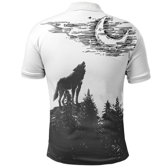 BlueJose Viking Style Raven And Wolf In Pine Forest Polo Shirt