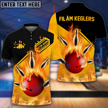 BlueJose Bowling and Pins Fire Pattern Customized Name, Team Name 3D Shirt for Vic Aquino