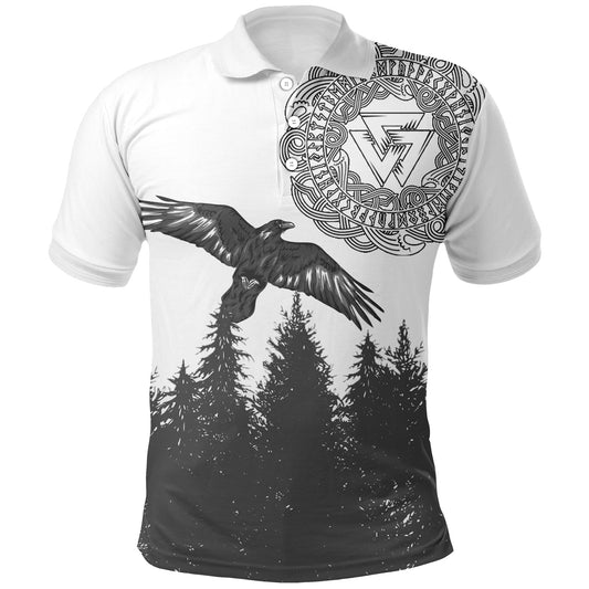 BlueJose Viking Style Raven And Wolf In Pine Forest Polo Shirt