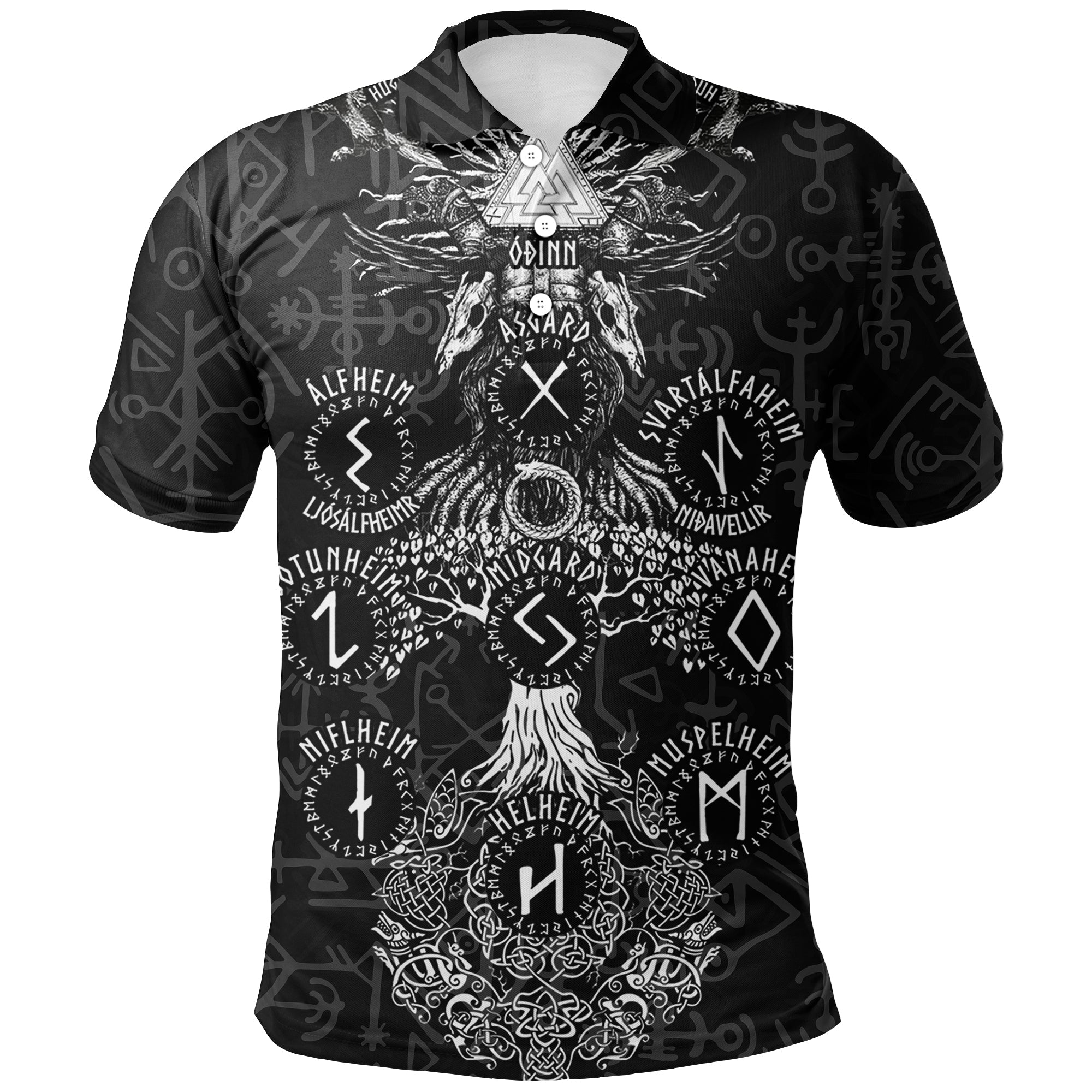 BlueJose Viking Style Polo Shirt - Odin Tree Runes – Blue Jose