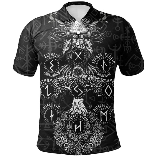 BlueJose Viking Style Polo Shirt - Odin Tree Runes