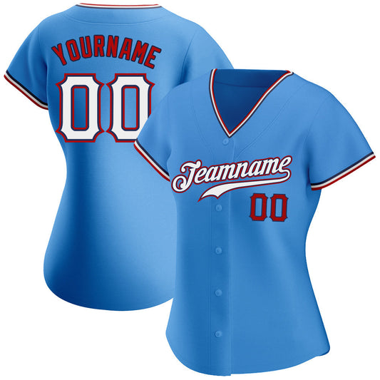 BlueJose Custom Powder Blue White-Red Authentic Baseball Jersey