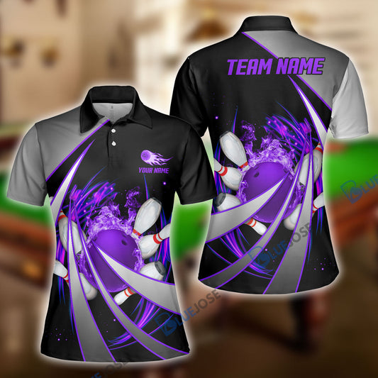 BlueJose Flame Bowling And Pins Tornado Pattern Multicolor Customized Name 3D Shirt for Women