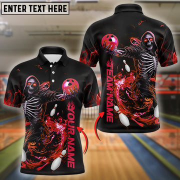 BlueJose Bowling And Pins Skull Skeleton Customized Name 3D Shirt (4 Colors)