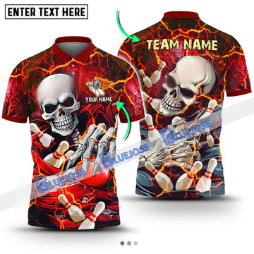 BlueJoses Bowling And Pins Skull Lightning Multicolor Customized Name 3D Shirt ( 4 Colors )