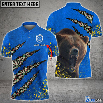 BlueJose Bear And Darts Blue and Yellow Personalized Name 3D Shirt