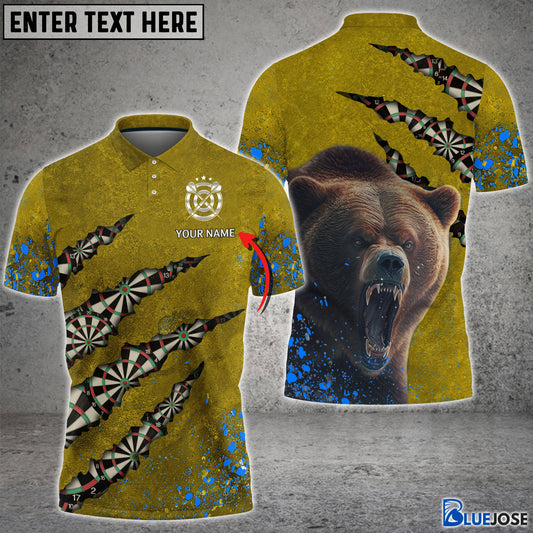 BlueJose Bear And Darts Blue and Yellow Personalized Name 3D Shirt