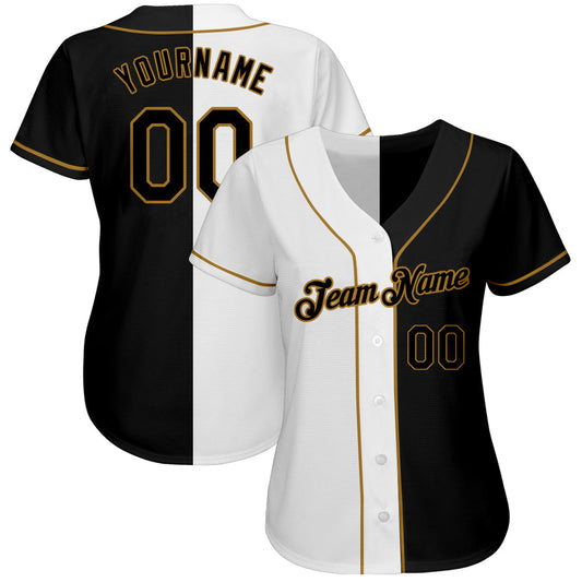 BlueJose Custom White-Black Old Gold Authentic Split Fashion Baseball Jersey