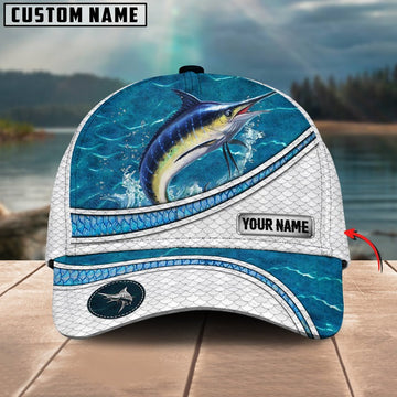 BlueJose Marlin Fishing Blue Water Pattern Personalized Cap