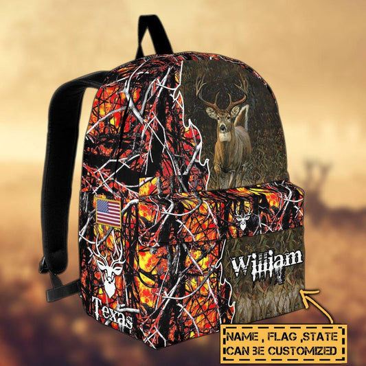 BlueJose Deer Hunting Name State & Flag Personalized Backpack