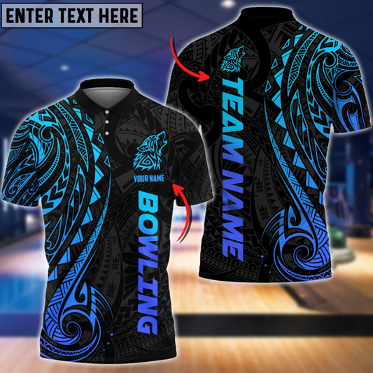 BlueJose Bowling And Pins Maori Customized Name 3D Zipper Polo for Ryan Calabaza