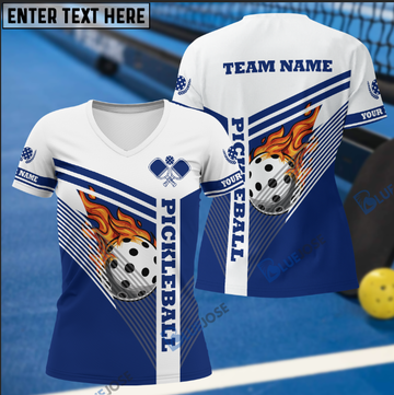 BlueJose Pickleball Fire Line Personalized Name, Team Name Unisex Shirt for Women