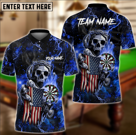 BlueJose Reaper Darts Fire Skull US Flag Personalized Shirt ( 6 Colors )