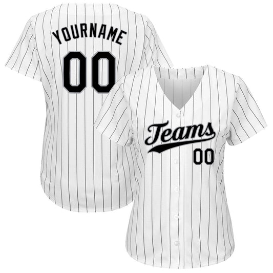 BlueJose Custom White Black Pinstripe Black-Gray Authentic Baseball Jersey