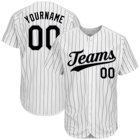 BlueJose Custom White Black Pinstripe Black-Gray Authentic Baseball Jersey