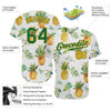 BlueJose Custom White Kelly Green-Gold 3D Pattern Design Pineapples Authentic Baseball Jersey