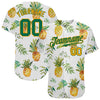 BlueJose Custom White Kelly Green-Gold 3D Pattern Design Pineapples Authentic Baseball Jersey